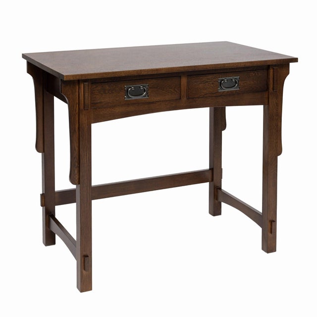 Wood Mission Quarter Sawn Oak Writing Desk - Walnut For Sale - Image 7 of 11