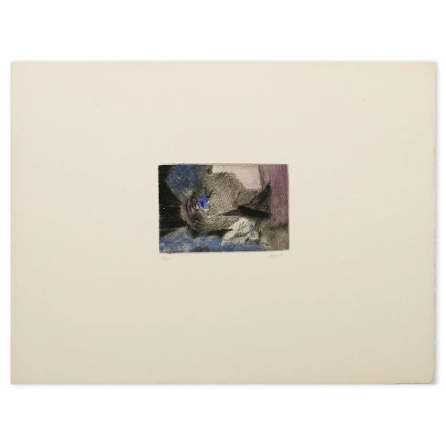 Image dimensions: 7 x 10 cm. Abstract Blue Composition is a color etching, drypoint and burin on paper by an artist who...