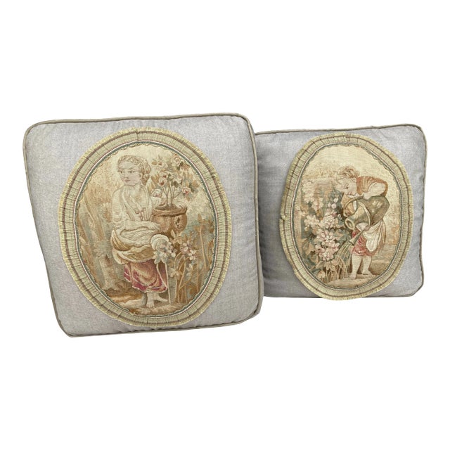 19th Century Aubusson Tapestry Pillows - a Pair For Sale