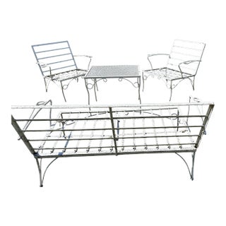 1960s Mid-Century Patio / Garden 4 Piece Set White Wrought Iron For Sale