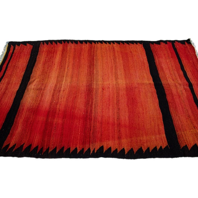 1960s 1960s Vintage Turkish Kilim Red Handmade Geometric Wool Rug For Sale - Image 5 of 8