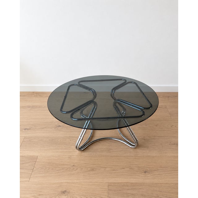 Metal Vintage Bauhaus Space Age Coffee Table in Smoked Glass and Chrome, 1970s For Sale - Image 7 of 9