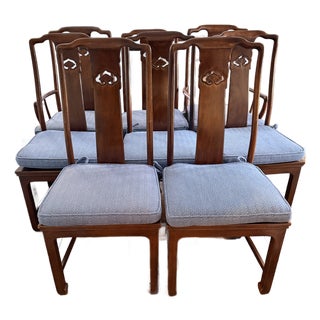 Set of 8 Vintage Rosewood Dining Chairs With Blue Seats For Sale