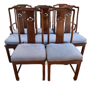 Set of 8 Vintage Rosewood Dining Chairs With Blue Seats