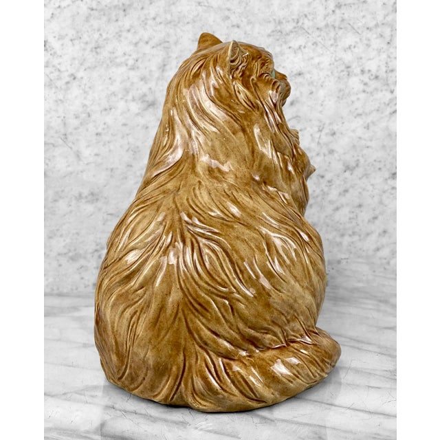 Mid-Century Large Porcelain Long-Haired Brown Cat Sculpture For Sale - Image 4 of 11