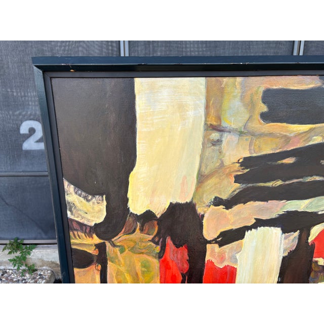 Textile 1950s Abstract Modern Framed Oil Painting on Canvas For Sale - Image 7 of 16