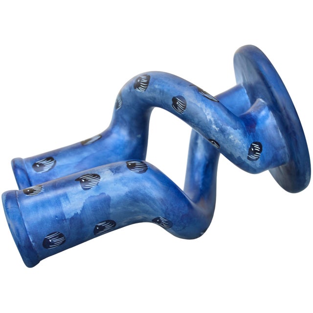 Late 20th Century Vintage Handcrafted Blue West-African Soapstone Candleholders- S/2 For Sale - Image 5 of 7
