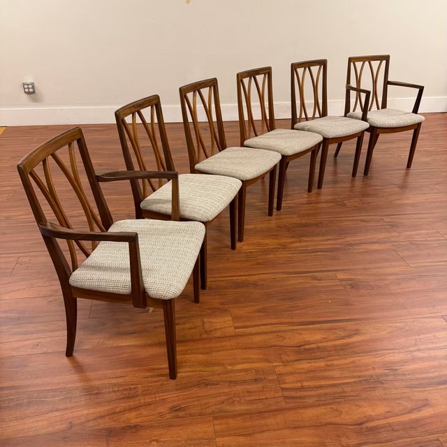 Set of six vintage afromosia (African teak) and teak dining chairs made in the U.K. by G-Plan circa the early 1970's, four...