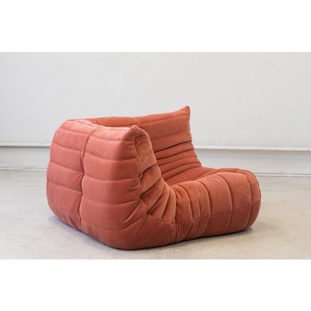 Coral Corduroy Togo Corner Chair by Michel Ducaroy for Ligne Roset For Sale - Image 3 of 6