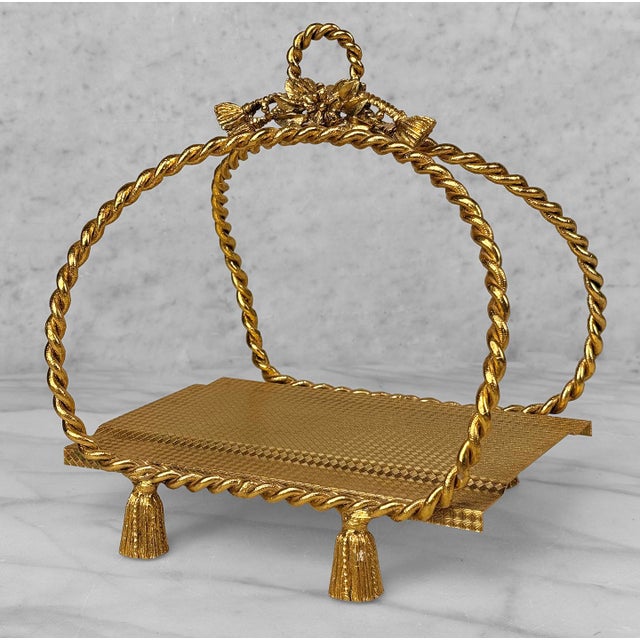 Vintage Hollywood Regency Gold Rope & Tassel Hand Towel Napkin Holder For Sale - Image 4 of 7