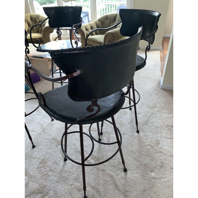 Arhaus Black Wrought Iron Bar Stools Set of 4 Chairish