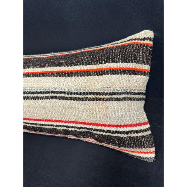 Turkish Hemp Pillow Cushion Natural Beige Black Cushion Cover 14x40 For Sale - Image 4 of 4