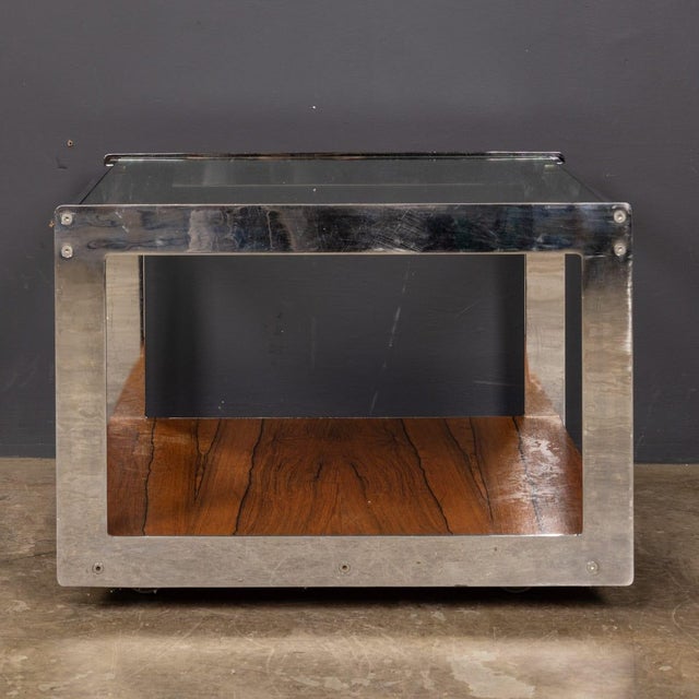 1960s Vintage English Chrome, Glass and Wood End Table from Merrow Associates, 1960s For Sale - Image 5 of 15
