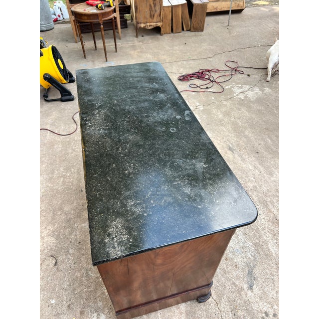 French 19th Century Louis Philippe Flame Mahogany Marble Top Commode For Sale - Image 9 of 12
