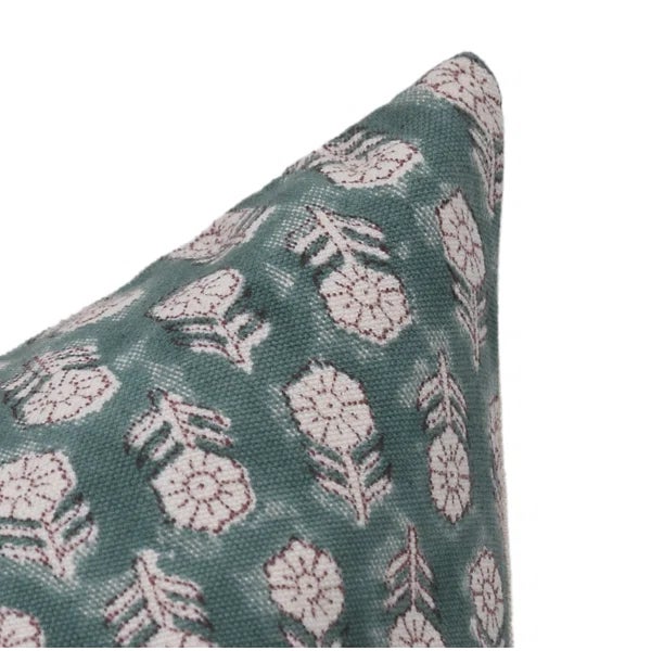 Art Deco Fabdivine Throw Pillow Cover 12x20 Inch Handmade Block Print Cushion- Tulsi Buti For Sale - Image 3 of 5