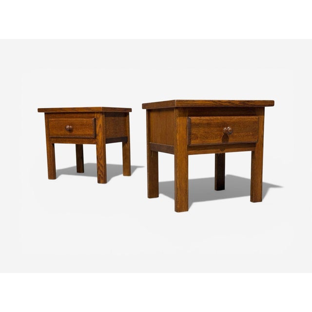 Mid-Century Modern French Modern, Brutalist Nightstands, Oak, France, 1960s For Sale - Image 3 of 10