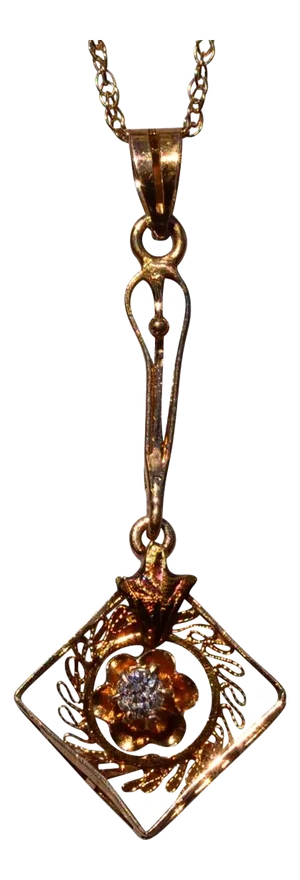 The 32nd Street: Victorian La Valier Pendant in Yellow Gold with Old Mine Cut Natural Diamond