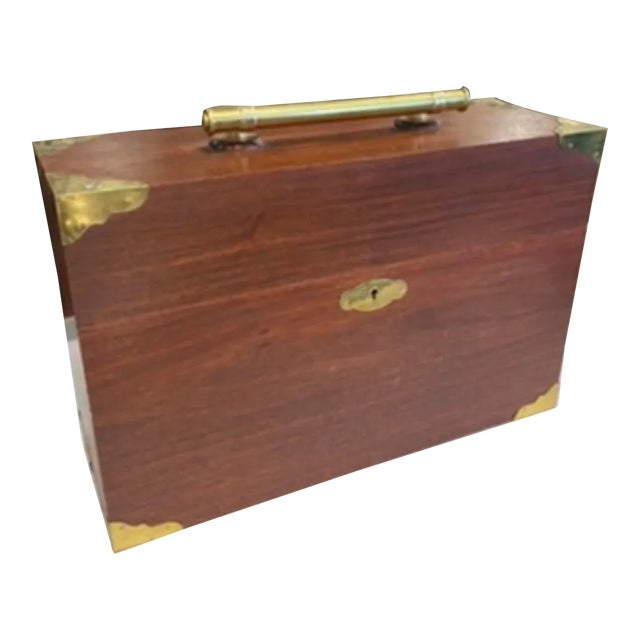 Vintage English Style Brass Bound Walnut Wine Bottle Decanter Box For Sale