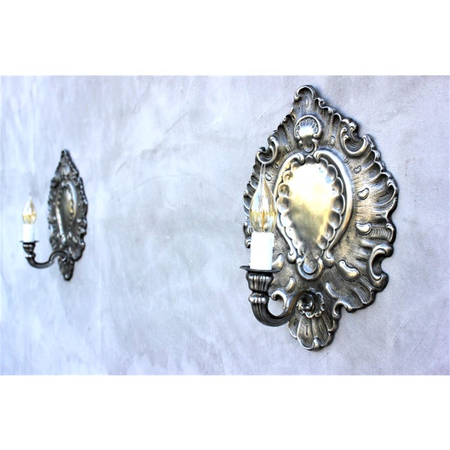 Rococo Italian Rococo Revival Zinc Wall Sconces, 1950s, Set of 2 For Sale - Image 3 of 10