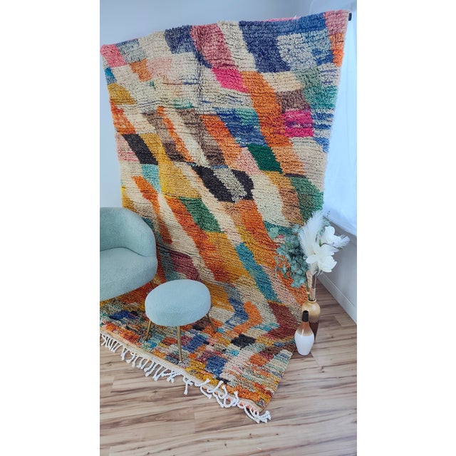Handmade Moroccan Boujaad Rug, Rainbow Diagonal Chevron, 9' X 6'4" For Sale - Image 9 of 16