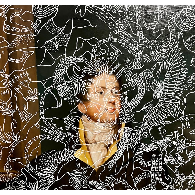 Brian Kenny, (German-American, 1982-) MIxed Media Painting with Drawing, Oil or Acrylic on Canvas. Hand signed On Verso...