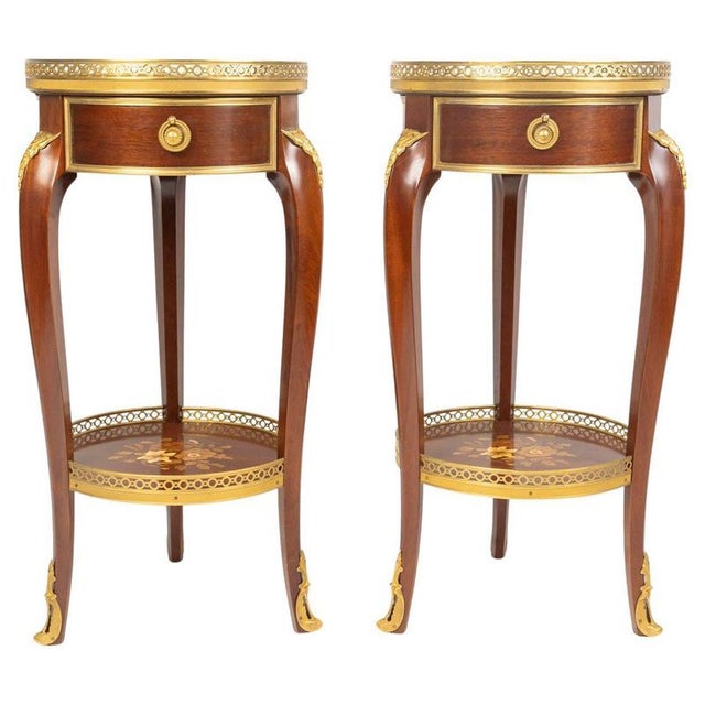Wood and Gilt Bronze Pedestal Tables in the Louis Xv Style., Set of 2 For Sale - Image 9 of 9