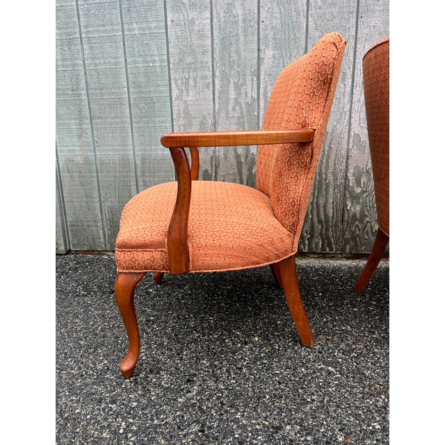 Pair of Vintage Queen Anne Style Upholstered Arm Chairs For Sale - Image 11 of 17