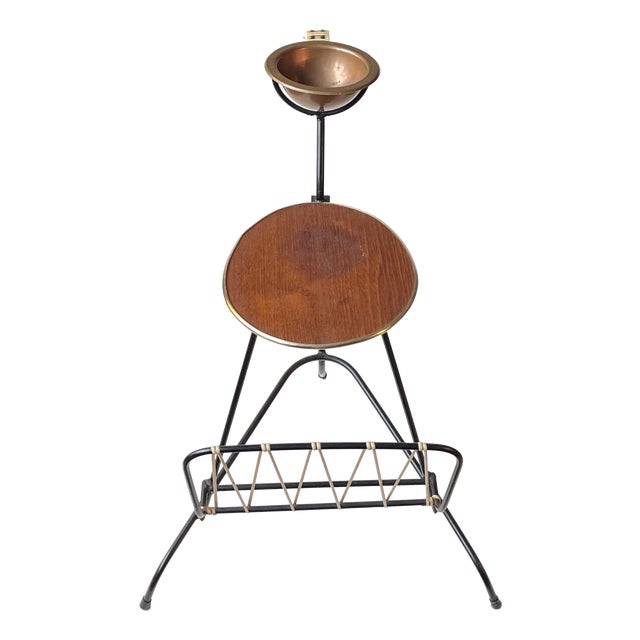 Danish Smokers Side Table and Magazine Rack in Teak and String Iron, 1950s For Sale
