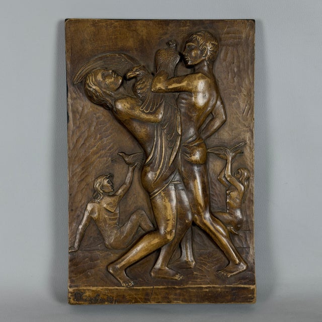 An exceptional and rare high-relief sculpture panel, signed by the sculptor p. Conforti. A work of undeniable charm and...