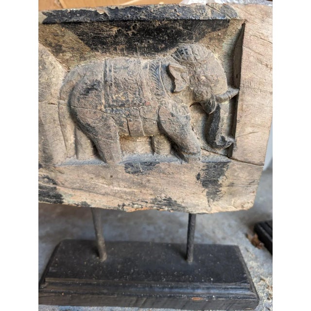 Antique Indian Carved Wood Elephant Panel – Folk Art from Rajasthan – Blue Painted Reverse – 10 lbs – 12"x14" Add a...