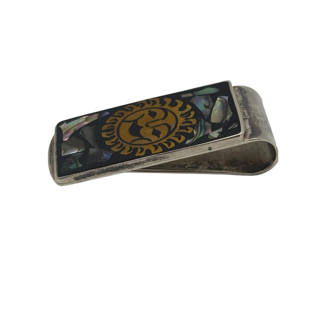 Vintage Laton Mexican Sterling Silver and Abalone Sunburst Money Clip For Sale - Image 6 of 7