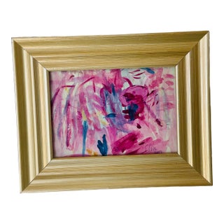 Small Painting in Silver Tone Frame Pink Abstract For Sale