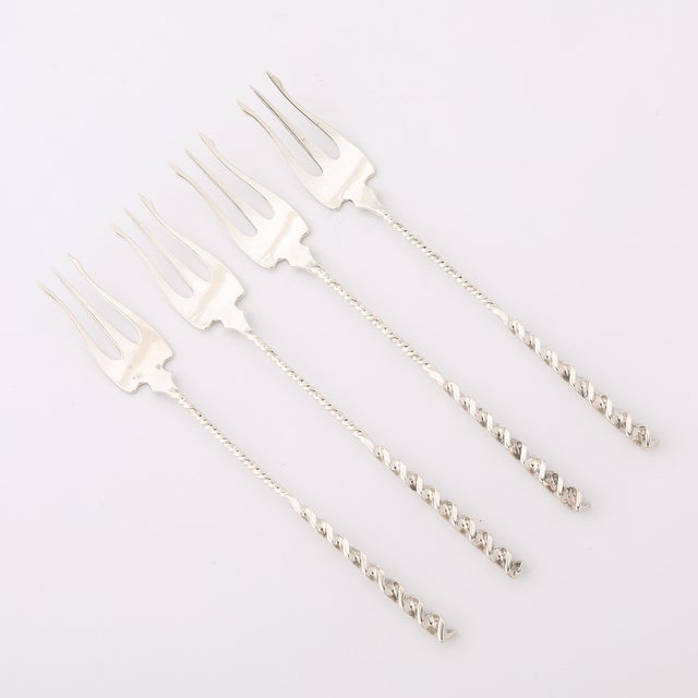 Late 19th Century Set of 4 Arts & Crafts Sterling Silver Cocktail Forks by Whiting Manufacturing For Sale - Image 5 of 14