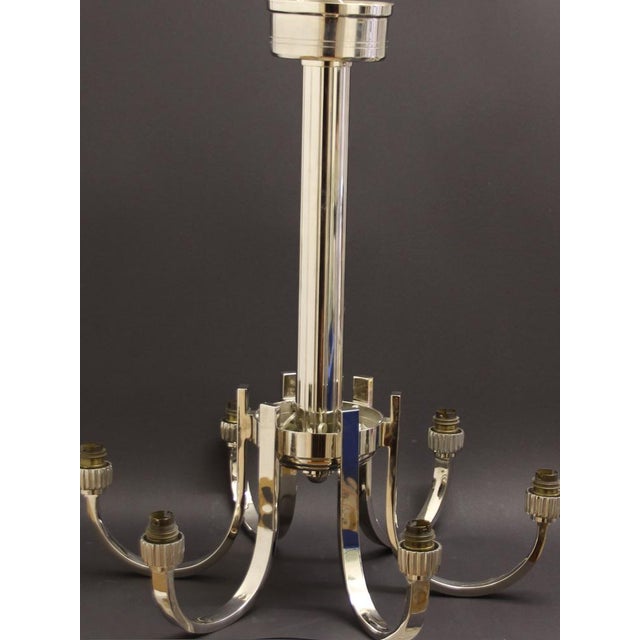 Art Deco Ceiling Light with 6 Arms and Opaline Glass Tulip Shades from Petitot, 1930s For Sale - Image 11 of 18