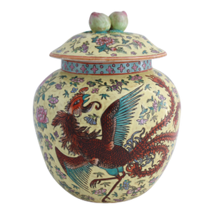 Lge Famille Rose Chinese Porcelain Ginger Jar W/ Dragon & Phoenix, Qing MCM
