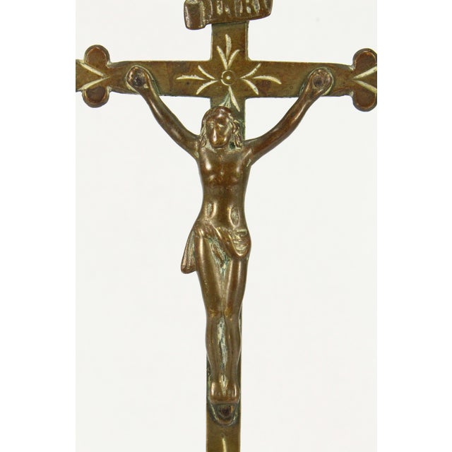 Brass 18th /19th C. Brass Crucifix Corpus Christi on Tripod Stand For Sale - Image 8 of 12