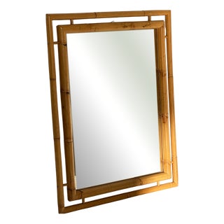 Rectangular Bamboo Rattan Mirror, 1970s For Sale