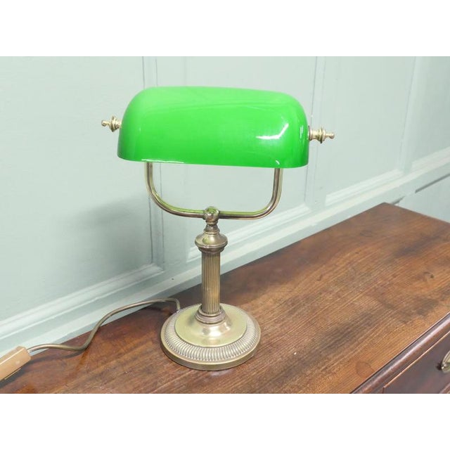 Brass and Green Glass Library Desk Lamp, 1970s For Sale - Image 4 of 8