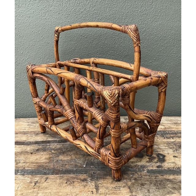 Wood Vintage Bamboo Newspaper Rack For Sale - Image 7 of 12