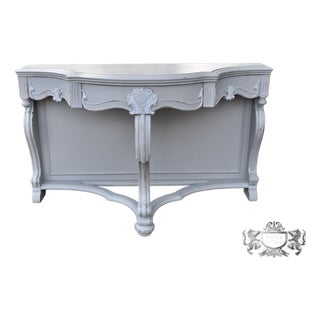 Antique Walnut Carved Hollywood Regency Style Console Table Painted Gray/Distres For Sale