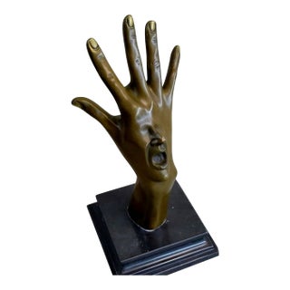 Late 20th Century Signed Solid Bronze Surrealist Hand and Face Sculpture For Sale