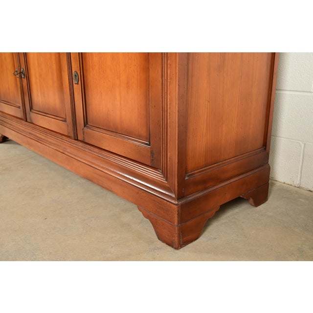 Grange French Louis Philippe Carved Cherry Wood Breakfront Bookcase Cabinet, Circa 1960s For Sale - Image 12 of 17
