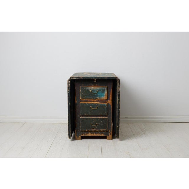 Swedish Folk Art Drop-Leaf Dining Table with Drawers and Rustic Paint For Sale - Image 6 of 15