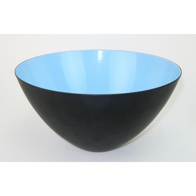 Mid-Century Modern Krenit Large Blue Enamel Danish Modern Bowl by Herbert Krenchel, 1960's For Sale - Image 3 of 11