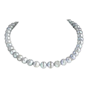 30" Long Gray Pearl and Rhinestone Necklace