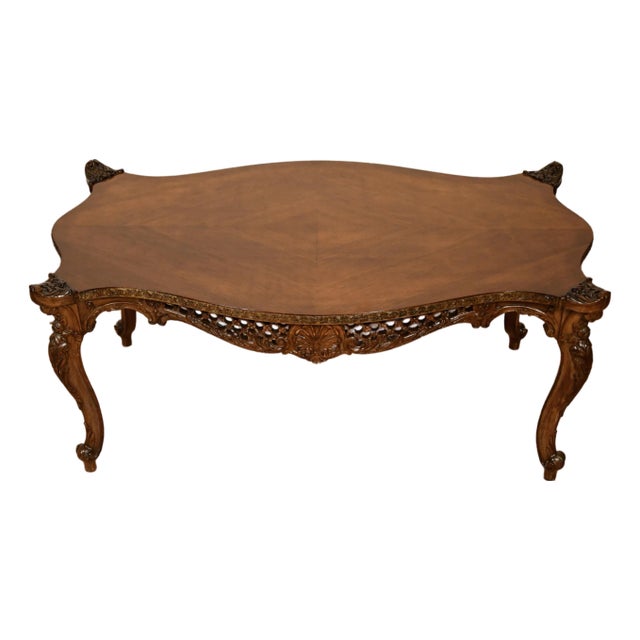 1930s French Carved Walnut Coffee Table For Sale