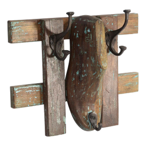 Rustic Shoe Mold Wall Hook | Farmhouse Reclaimed Wood Coat Rack With Double Pegs | 14" Wide Vintage Wooden Hanger for Mudroom