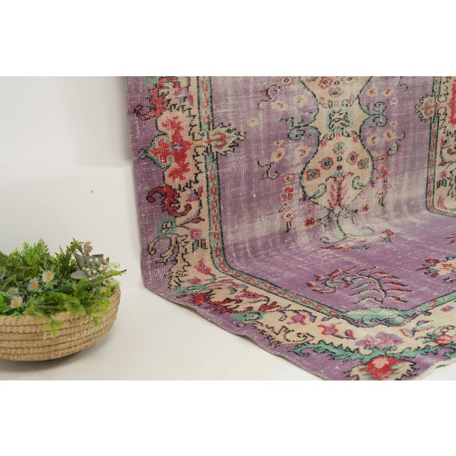 Textile 1970s Vintage Turkish Handmade Wool Cotton Purple Area Rug For Sale - Image 7 of 13