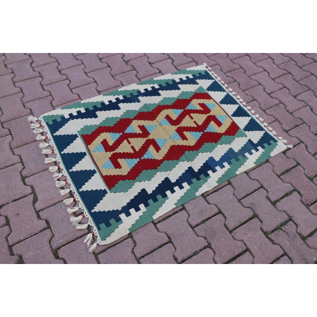 Farmhouse 1960s Rustic Farmhouse Handmade Wool Kilim For Sale - Image 3 of 11