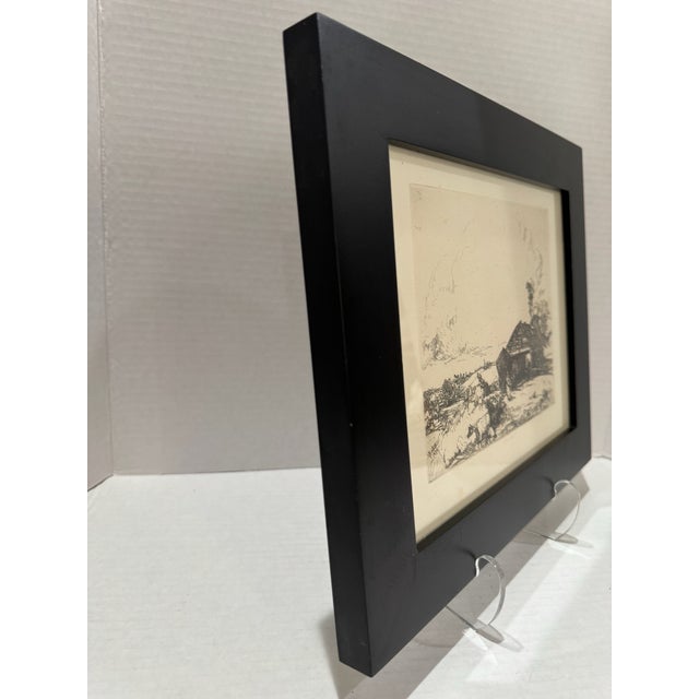 1920s 1920s Signed Original Etching Rural Farm Barn Cattle Landscape Framed For Sale - Image 5 of 7